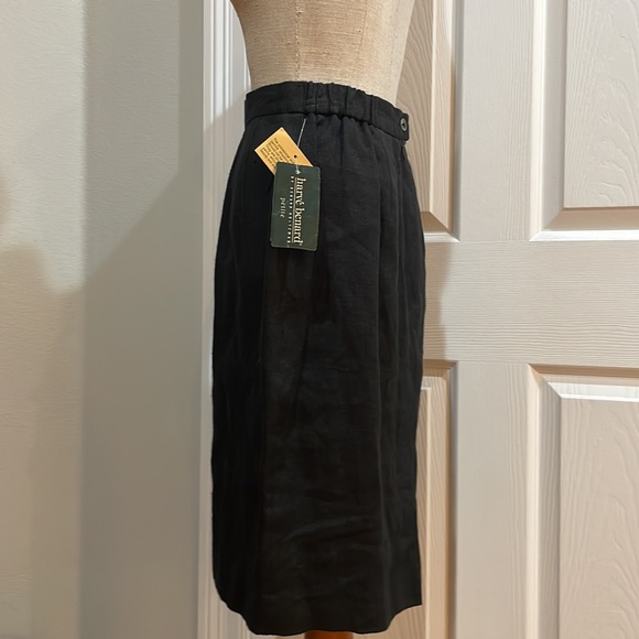 Harvey Benard skirt 100% linen lined slit midi black women’s size 8P petite - Picture 6 of 10